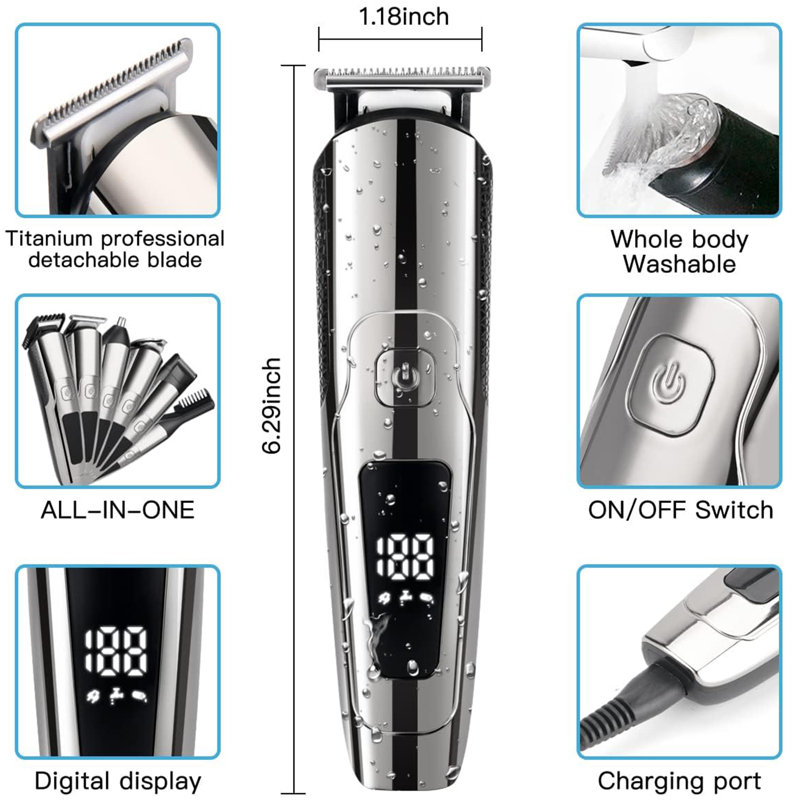 Ensemble de coiffeur multi-fonctionnel pour hommes, tondeuse à cheveux rechargeable sans fil USB, outil de coiffage pour tondeuse