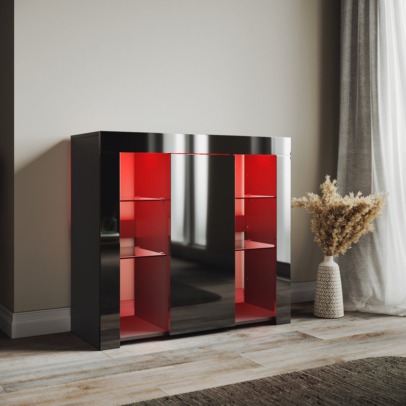 90*35*83cm, Sideboard with LED mood light strip, Black