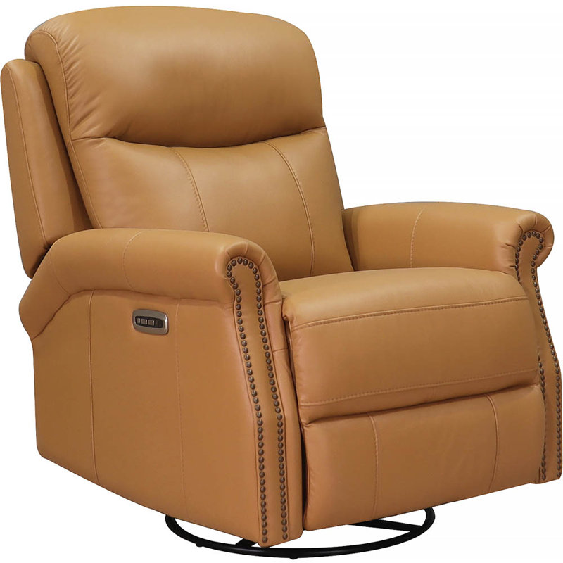 Dhiya Power Headrest Top Grain Leather Swivel Glider Recliner, Royce Cognac