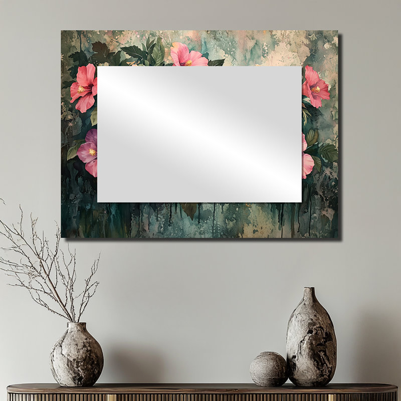 Fleurs d'hibiscus en harmonie tropicale I - Art mural miroir floral - imprimé sur métal, 24 po x 32 po