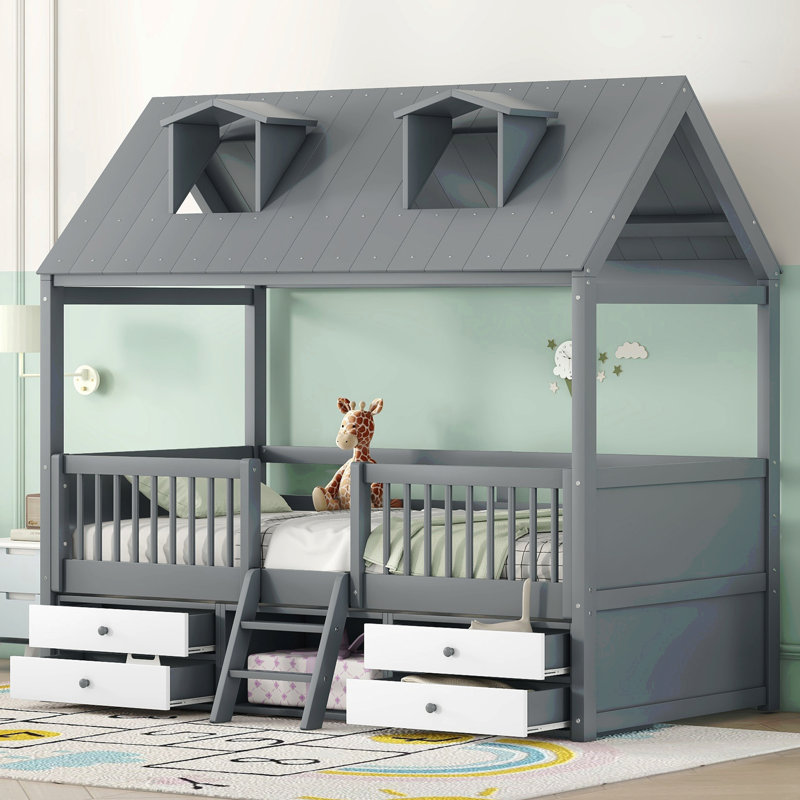 Structure de lit simple en bois, Gris
