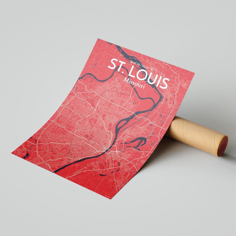 St. Louis City Map, impression, H 24 po x l 18 po, Rouge / Bleu marine