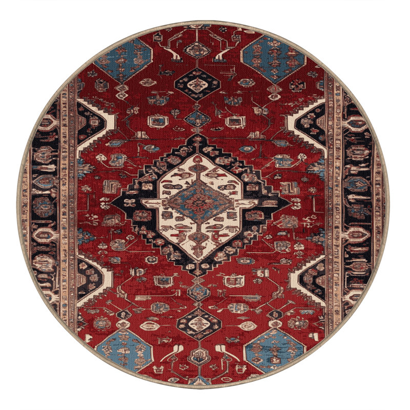 Machine Washable Persian Brown Area Rug, Round 3'