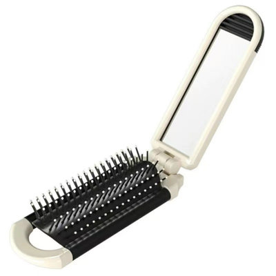 comb products Foldable Mirror Brush Portable Compact Hair Brush With Mirror Travel Detangling Comb Cushion Massage Hairbrush 2-in-1 Folding Hairbrush And Mirror