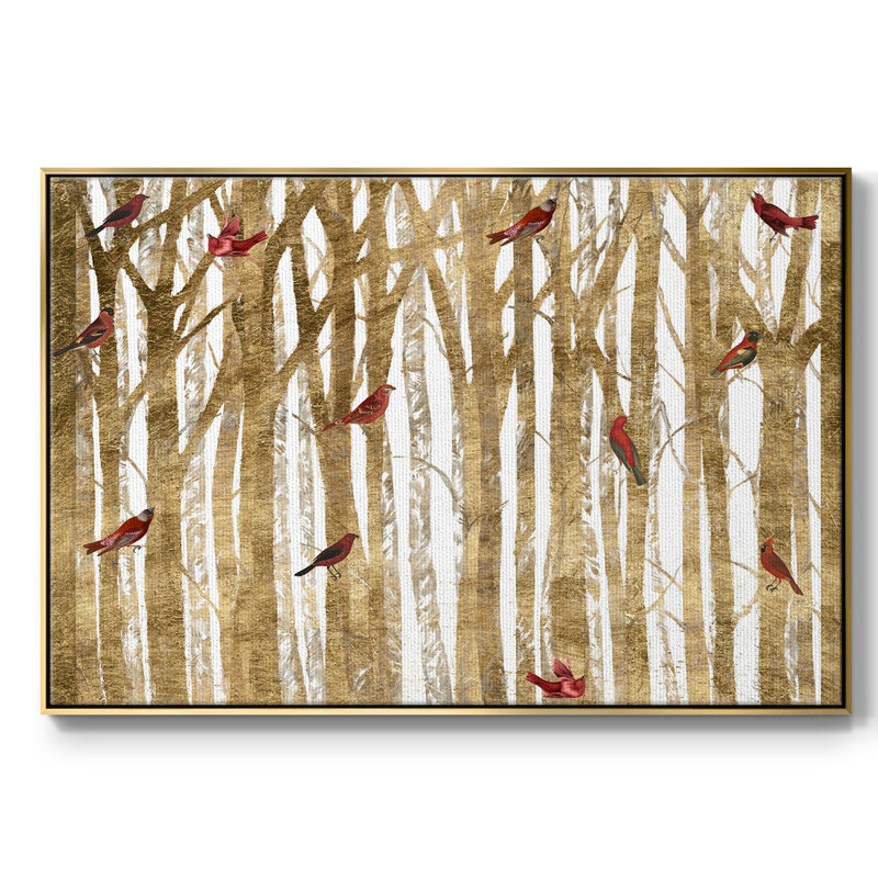 «Red Bird Christmas Collection», toile tendue avec châssis en A, 25" H x 37" W x 2" D, Or