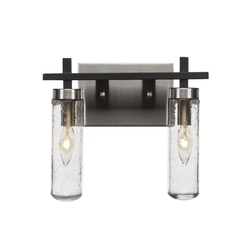 Salinda 2 Light Bath Bar, Clear Bubble, Matte Black/Brushed Nickel