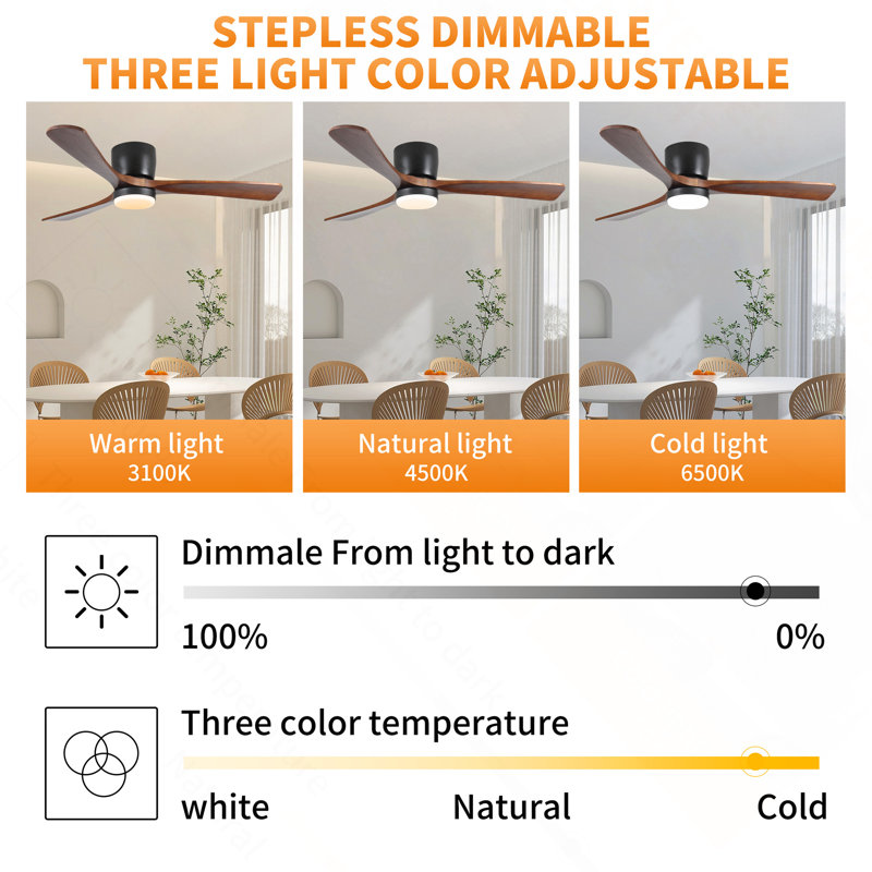 42 Inch Black Wood Ceiling Fans With Lights And Remote, Brown