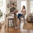 Modern Beige Upholstered Bar Stool With Woven Look Backrest & Fixed Black Metal Frame Stable Counter Height Stool For Kitchen Breakfast Bar Or Cafe, Set Of 2-1120969730-1110269501