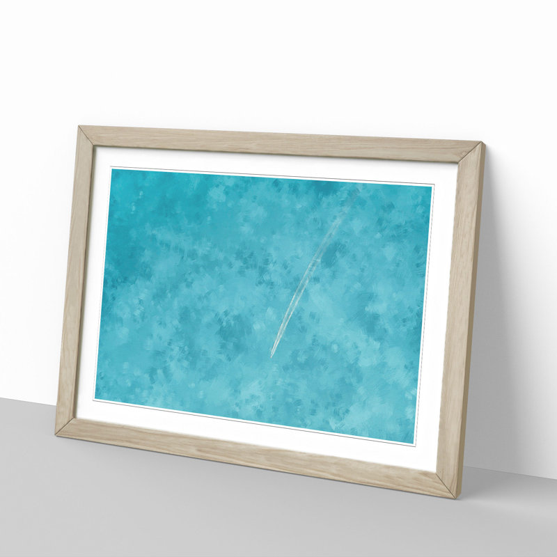 Airplane Trail in the Sky 1 Piece Single Picture Frame Painting on MDF, 45cm H x 63cm W x 2cm D, Oak
