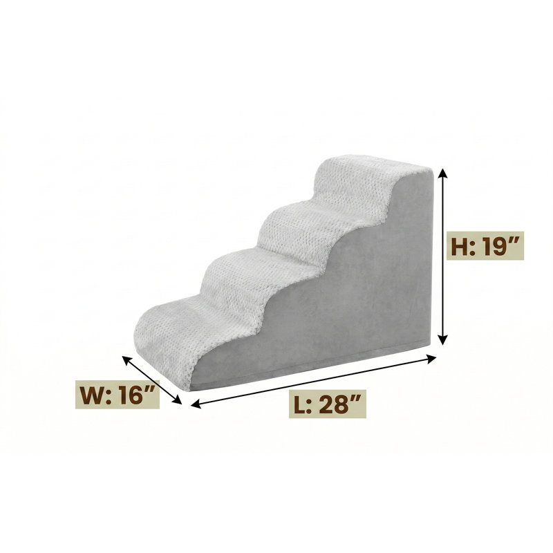 Rampe incurvÃ©e Ã  quatre marches en mousse pour petits chiens et chats, conÃ§ue pour les lits surÃ©levÃ©s et les canapÃ©s, dotÃ©e d'une housse antidÃ©rapante et lavable, avec un noyau en mousse haute densitÃ© rÃ©sistant, couleur grise