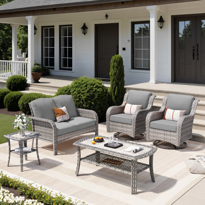 5-piece Outdoor Patio Furniture Set With Swivel Chairs & Coffee Table – Rattan Conversation Set For Front Porch, Backyard, And Deck by Lark Manor