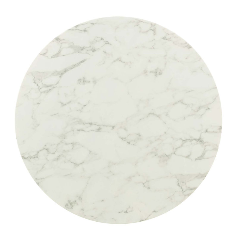  Table de salle à manger en marbre artificiel Lippa, H 29,5 po x L 40 po x l 40 po, Blanc, Blanc