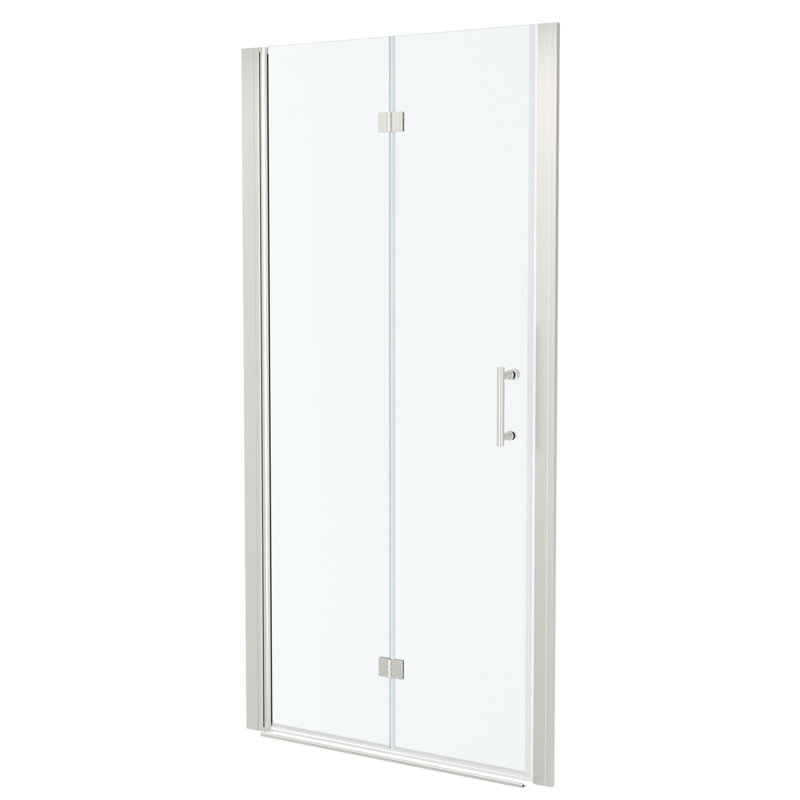 30"W X 72"H Foldable Shower Door With Tempered Glass, Brushed Nickel - Frame, Adjustable For Wall Spacings Stainless Steel Components, Water-