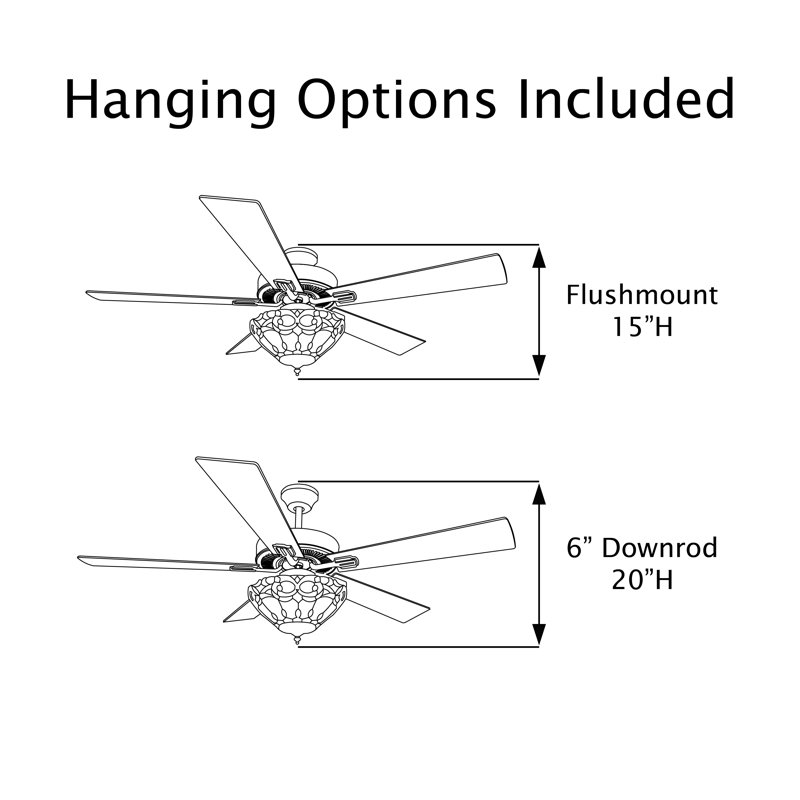52"W Khoren 5-Blade Remote-Controlled Stained Glass Ceiling Fan