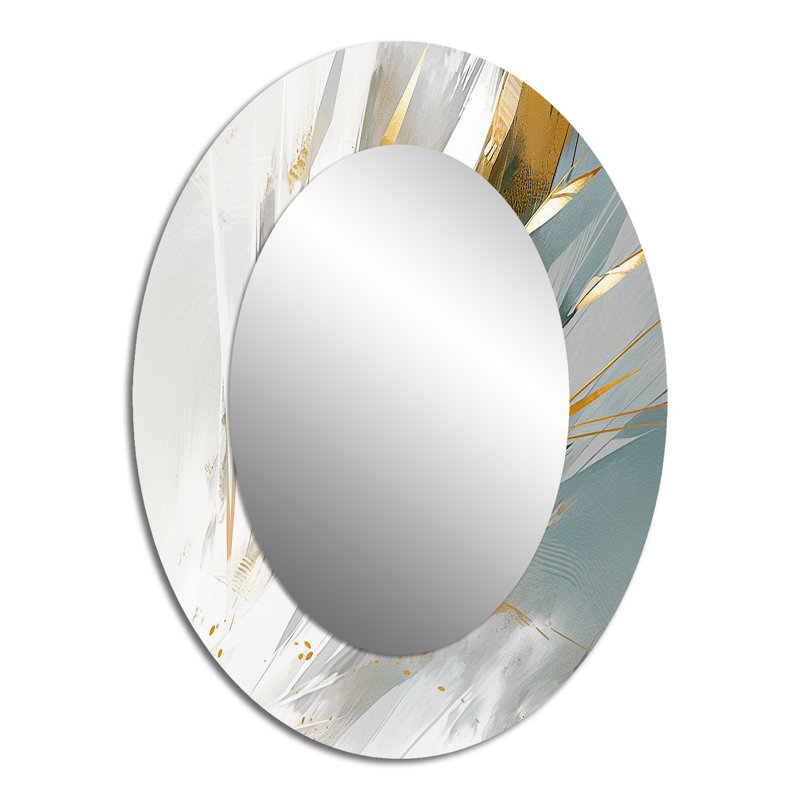 Or et mosaïques or et crème - Grand miroir mural ovale sur métal, 40 po x 30 po