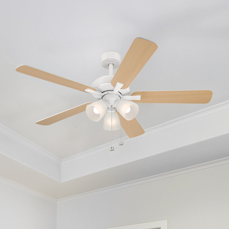 Stellant II 52 in. Indoor/Covered Outdoor Matte White Traditional Ceiling Fan with Three 3000K LED Bulbs Included, Yellow