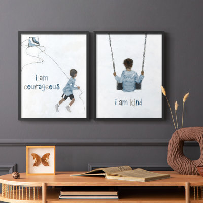 Boy Flying Kite-Premium Framed Print -Ready to Hang - No Nails Required - No Nails Required
