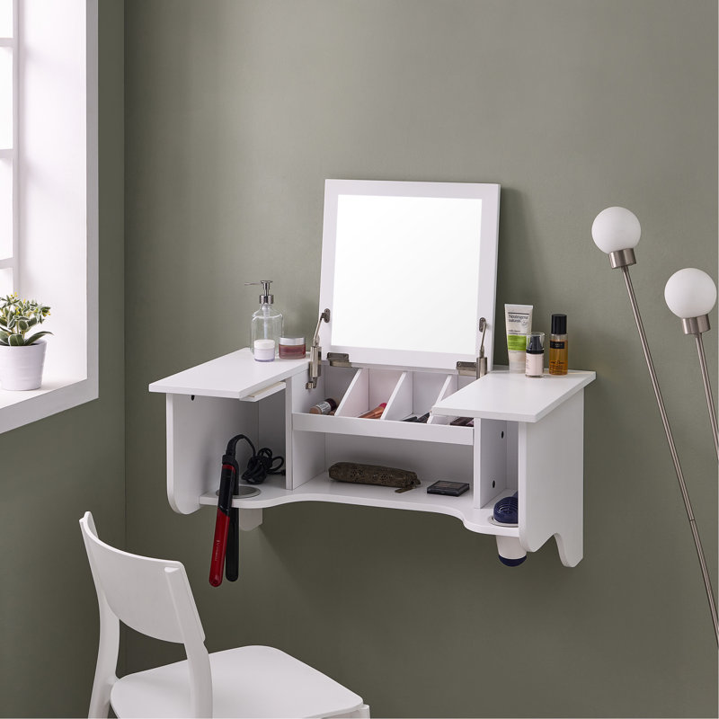 Miroir de coiffeuse et rebord mural blanc