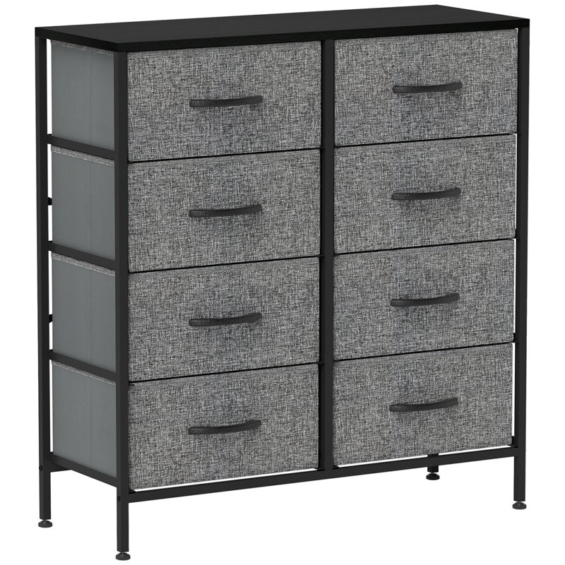  8 Drawer Fabric Chest of Drawers w/ Wooden Top for Hallway Black, Black