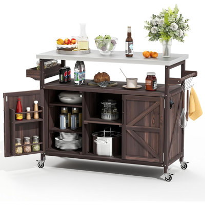 Versatile Outdoor Grill Cart With Storage, Spice Rack, Paper Towel Holder, And Lockable Wheels by Gracie Oaks