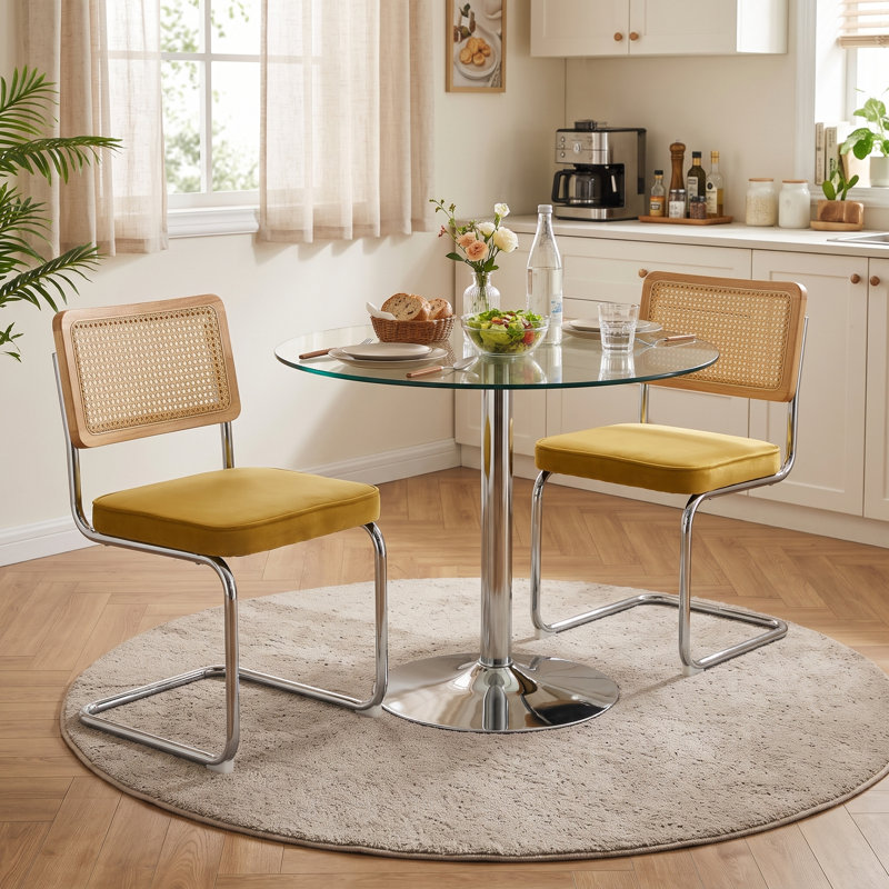 Chaises de salle à manger Mid-Century, Velours doré, Argent