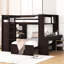 Lit mezzanine double avec lit simple, tablettes, bureau et garde-robe. Maximisez l'espace. Idéal pour les familles. Aucun sommier tapissier requis. H 65 po x l 78,7 po - L 94,8 po - Dimensions colorées. Caractéristiques-1327594265-1327594263