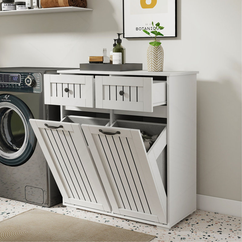 Armoire à linge avec 2 paniers à linge amovibles et 2 tiroirs