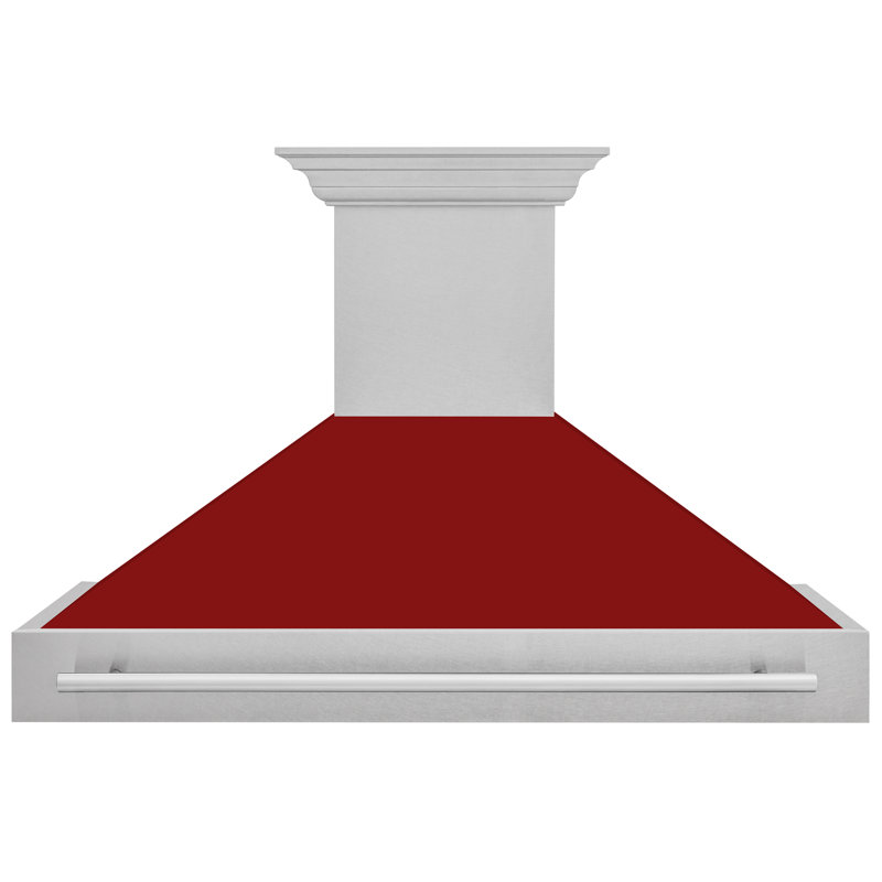 Hotte de cuisine murale en acier inoxydable satiné 48 po ZLINE avec poignée en acier inoxydable, Rouge lustré