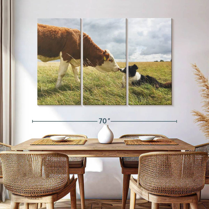Border collie et vache, H 42 po x l 65 po