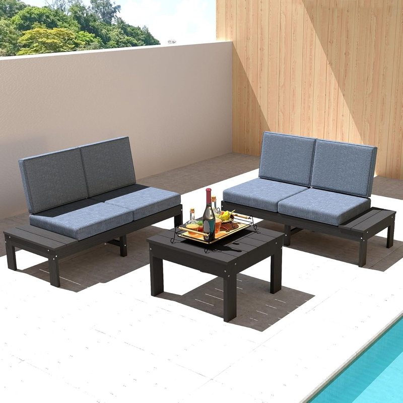 Ensemble de canapés d'angle modulaires pour patio, 3 pièces, PEHD gris, style moderne pour vos conversations dans le jardin