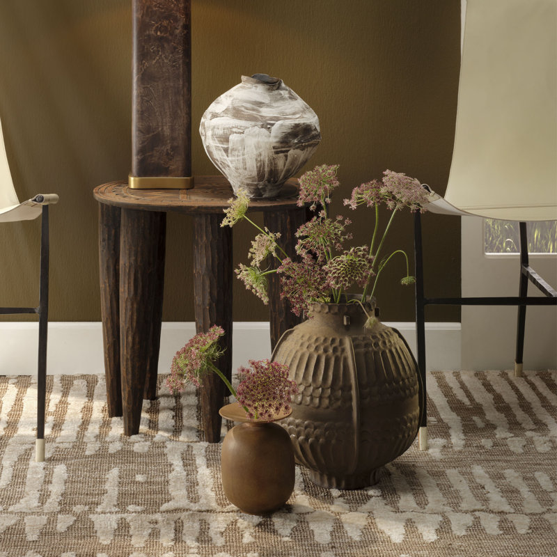 Taupe Porcelain Decorative Vase with Textured Design