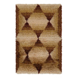 Vintage Swedish Rya Rug, Beige-Brown Scandinavian Geometric Pattern - Rug & Kilim