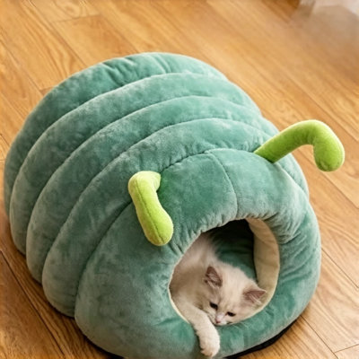 Dessin de chenille en forme d'animal de compagnie en forme de chenille, nid de chien épais, pliable, chaud et fermé, lit de chat mignon et confortable pour animaux de compagnie