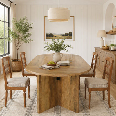 63" Oval Farmhouse Dining Table with Metal Base