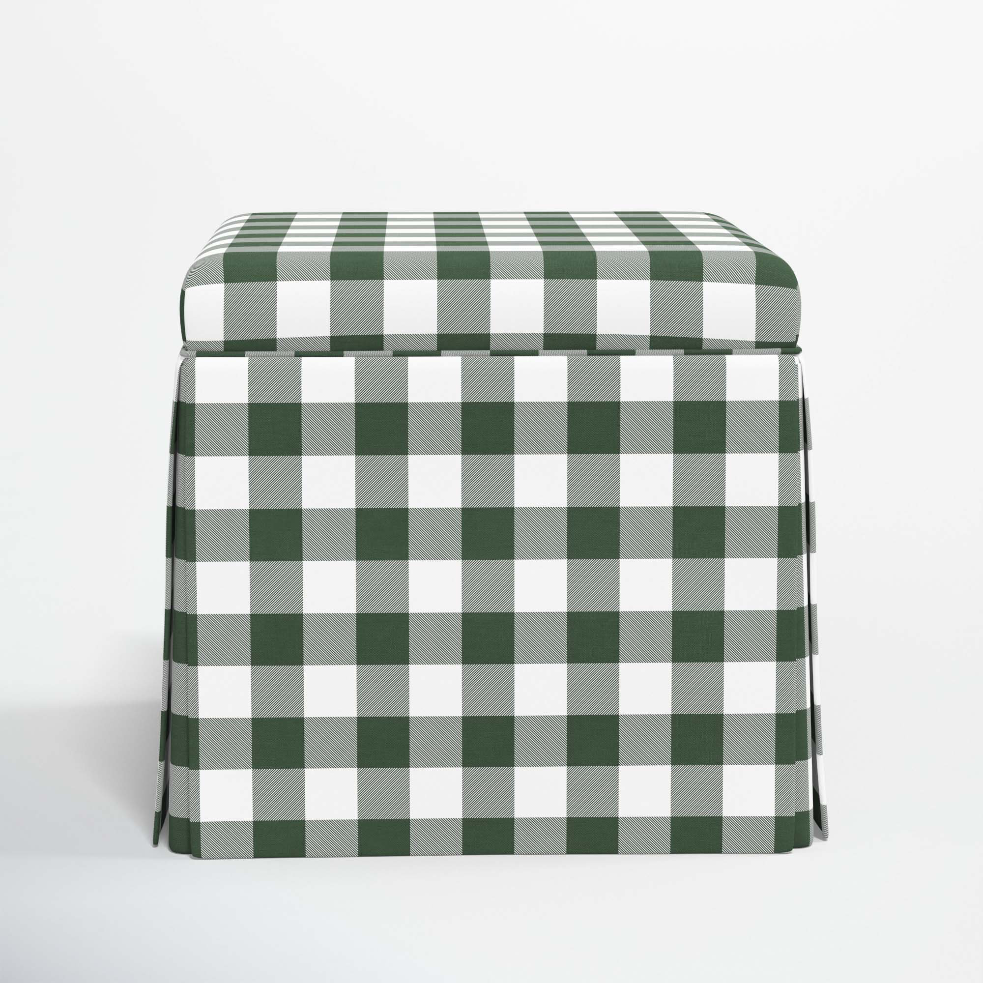 Jebb Upholstered Storage Ottoman, Classic Gingham Evergreen