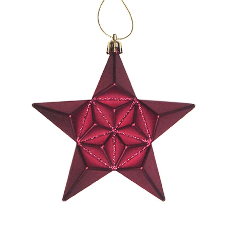 Ornement de Noël scintillant en forme d'étoile incassable, Bourgogne mat