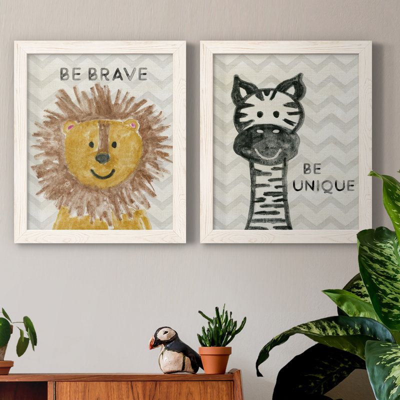 Safari Be Brave - ensemble de 2 reproductions, H 20 po x l 17 po x P 1 po, Toile blanche encadrée, Pas de tapis