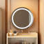 Ensemble de coiffeuse 3 en 1 avec miroir et lumière, petit ensemble de coiffeuse avec station de recharge, 2 tiroirs et espace de rangement ouvert, avec tabouret rembourré, bureau de coiffeuse compact-1105112700
