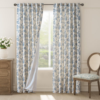 Linen Blend Semi Sheer Pod Pocket Floral Patterned French Country Curtains