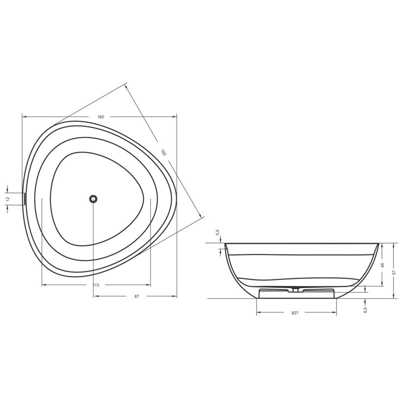 1650mm x 165mm Soaking Acrylic Bathtub
