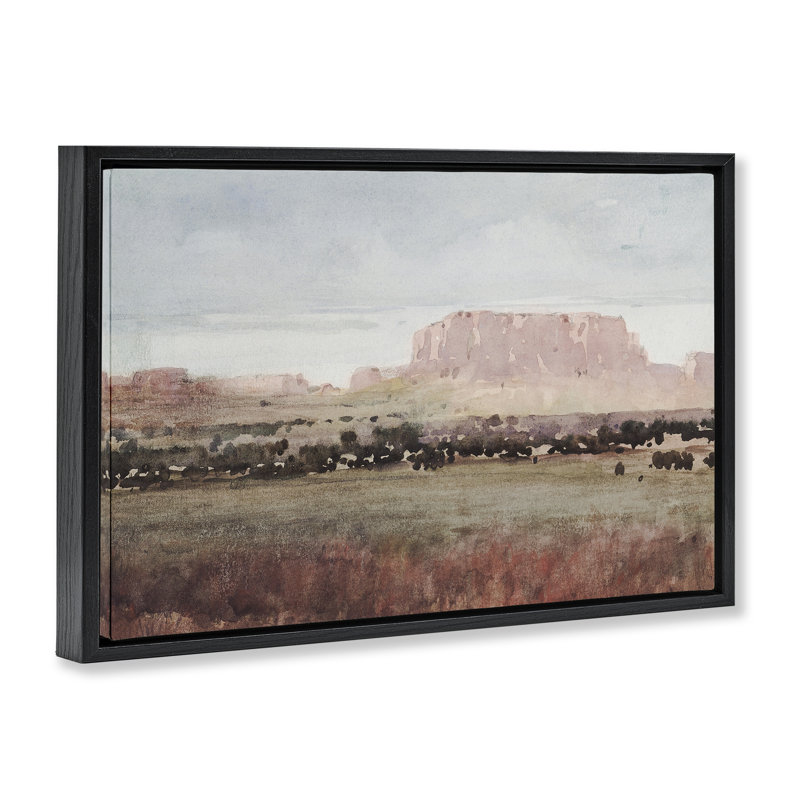 Cadre flottant Earthy Canyon Mesa, design par Corinne Haig, Cadre flottant noir de jais, H 17 po x l 25 po