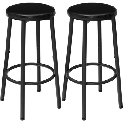Ensemble de 2 tabourets de bar, tabourets de bar pour îlot de cuisine, chaises de bar rembourrées en polyuréthane de 25,6 pouces, tabourets de hauteur de bar avec repose-pieds, assemblage facile, pour la cuisine, la salle à manger, le café, noir.