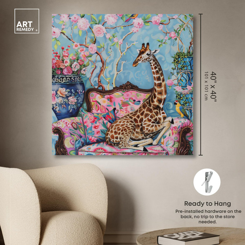 «Lounging Giraffe Canvas» par Art Remedy, H 40 po x l 40 po, Toile tendue