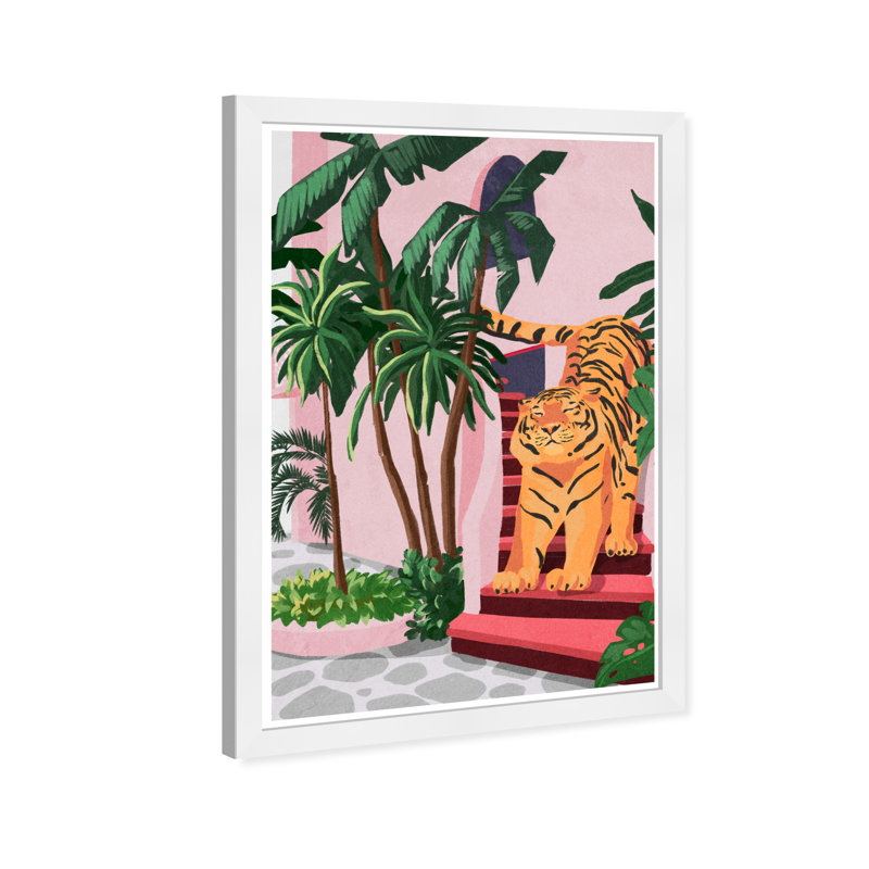 Animaux, tigre, impression sur papier rose tropical