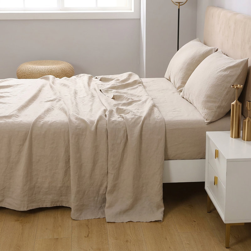 Ensemble de draps en lin kaki, Double