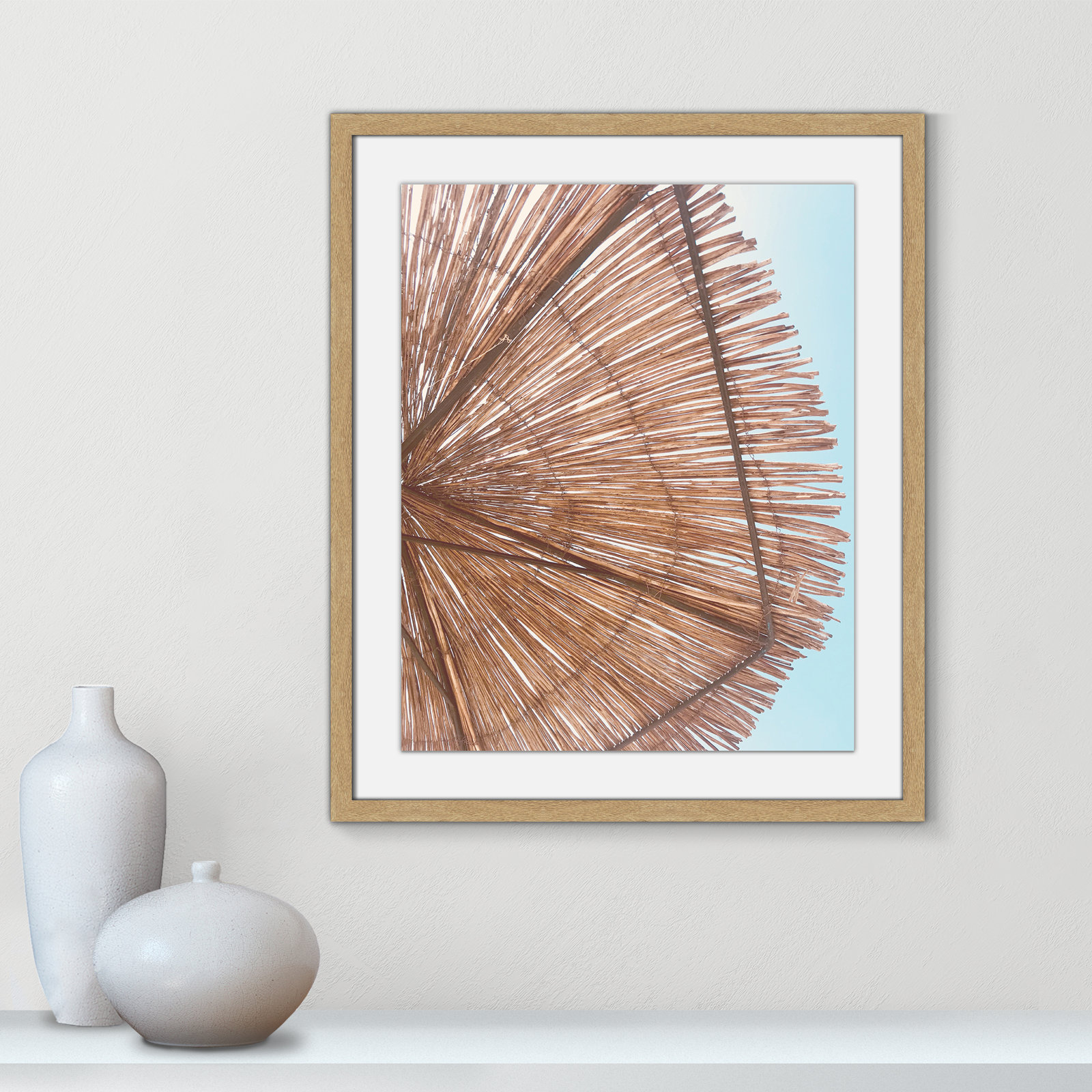 Rosy Straw Umbrella - Picture Frame Photograph, 19" H x 16" W x 1.25" D, Natural