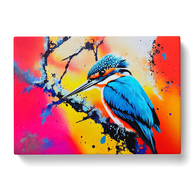 Kingfisher Bird Splashed - Wrapped Canvas, 50cm H x 76cm W x 3cm D
