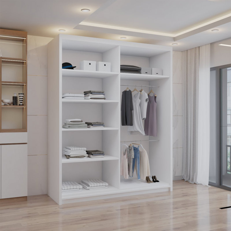 Ashawni 2 Door Laminate Wardrobe, 217cm H x 180cm W x 62cm D, White