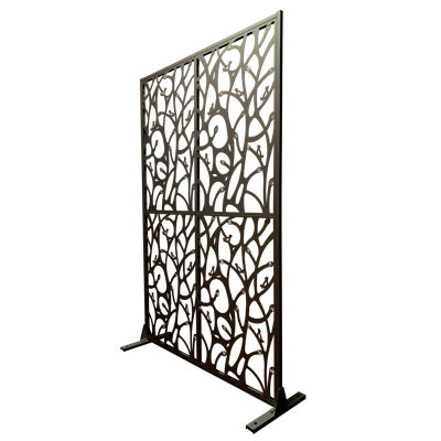 72" H x 46" W Freestanding Metal Privacy Screen – Laser-Cut Leaf Pattern Decorative Divider for Outdoor & Indoor