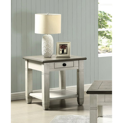 Table de bout 1Pc avec tiroir et tablette en brun antique blanc pour l'organisation du salon